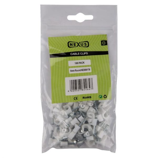 Selectrix - 100 Piece - Cable Clips - Round - 6mm - 24 Pack