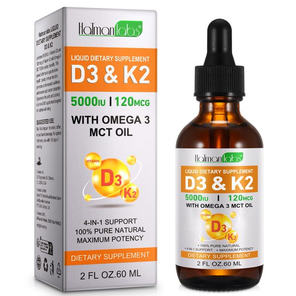 Hatmanlabs Liquid Vitamin D3 &amp; K2 Drops With Omega 3 And MCT Oil - 60ml