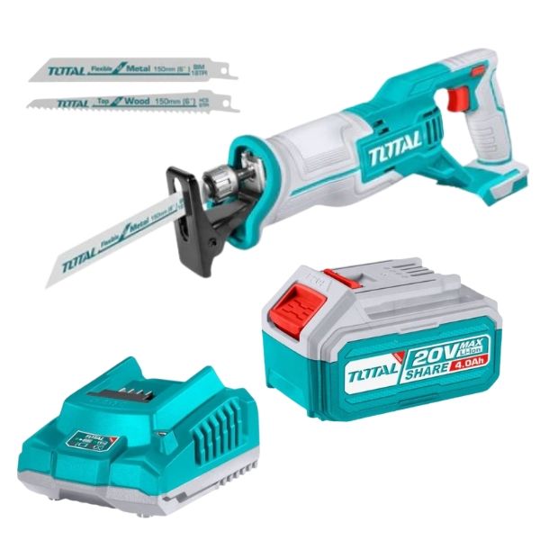 Total Tools - Cordless Reciprocating Saw with 4.0Ah Battery and Charger
