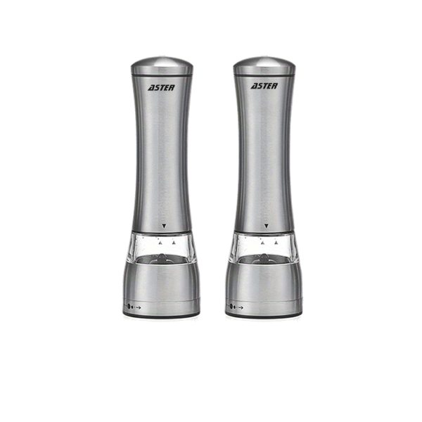 Aster Stainless Manual Pepper Salt Spice Grinders Mills Set of 2