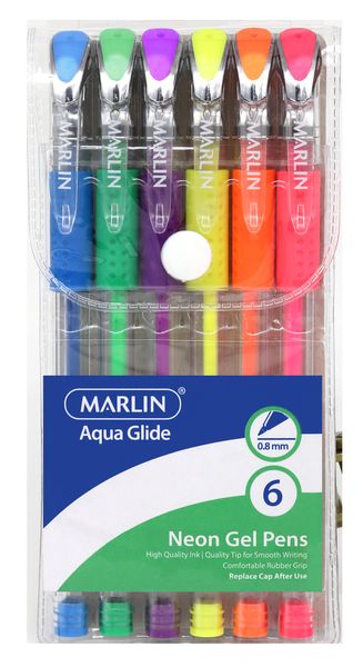 Marlin Neo-Nib Neon gel ink pens 6's assorted 0.8mm tip
