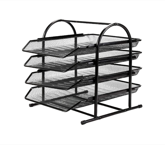 4 Tier Letter Tray Stackable Mesh File Holder Office A4 Filing Desktop