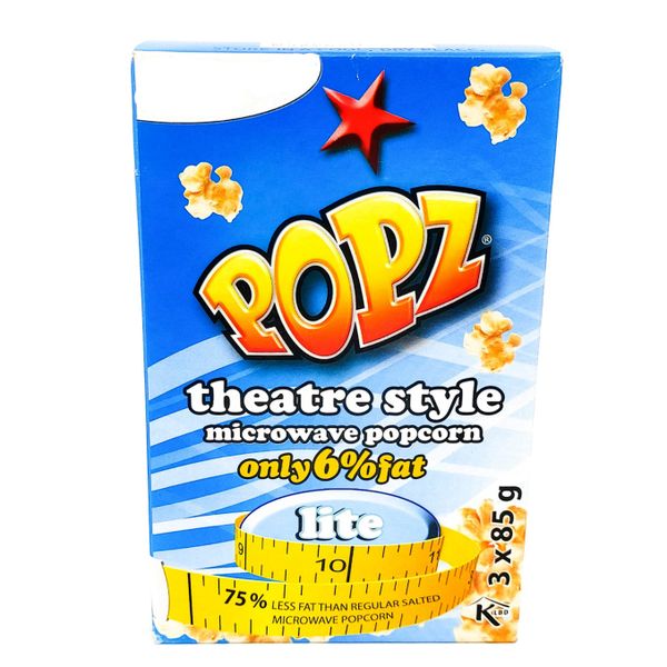 POPZ Microwavable Popcorn - Lite Flavour (9 x 85g)