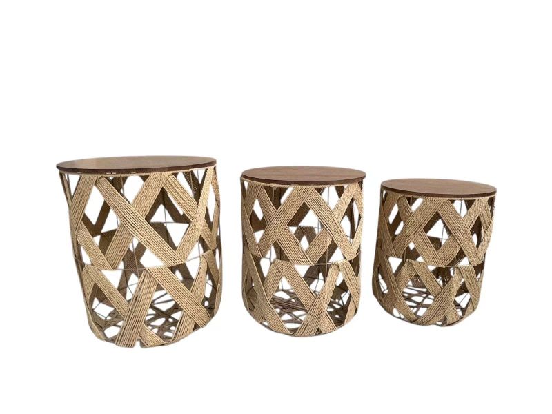3-piece Multi-Functional Storage Woven Basket Set - Handmade with Wooden Lid