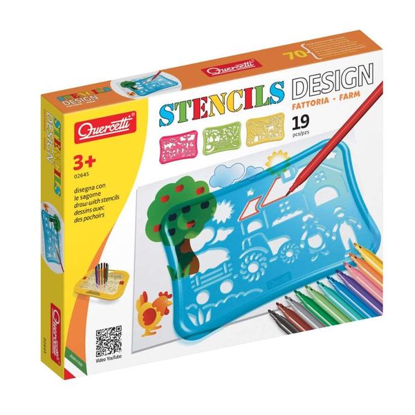 Quercetti Farm Stencil Art Set: Animal Drawing &amp; Coloring Activity for Kids