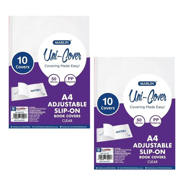 Marlin A4 Adjustable Slip on Clear Book Covers (Pack of 20)
