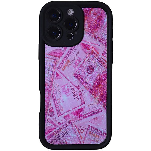 Bubble Edge Phone Case with Pink Money and Pro Cam Compatible With Iphone 16 Pro - Black