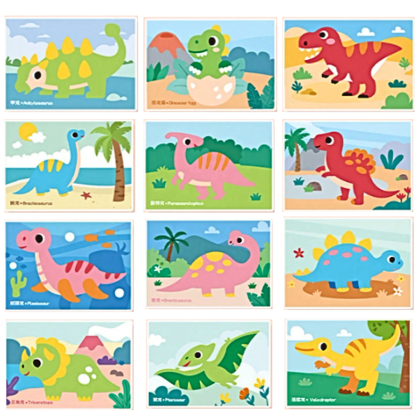 Peel &amp; Stick Dinosaur Mosaic Sticker Cards Art &amp; Crafts Pack - 12 Craft Pck