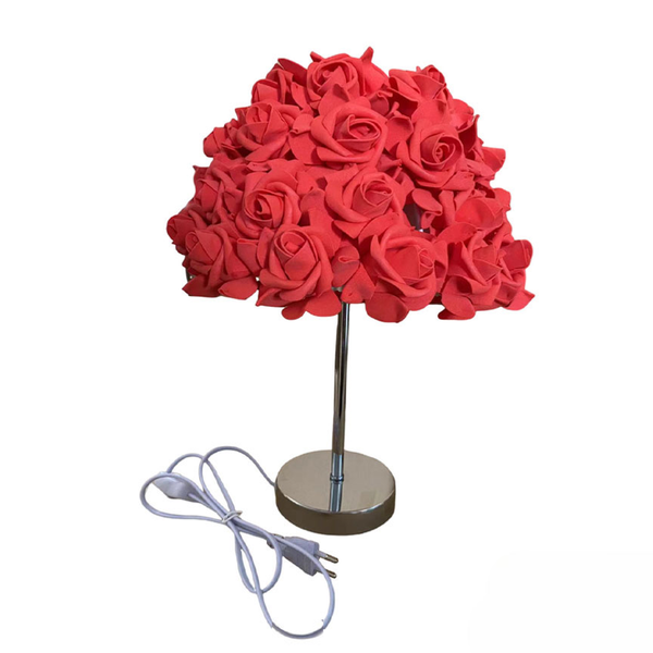 Table Lamp with White Roses Lampshade