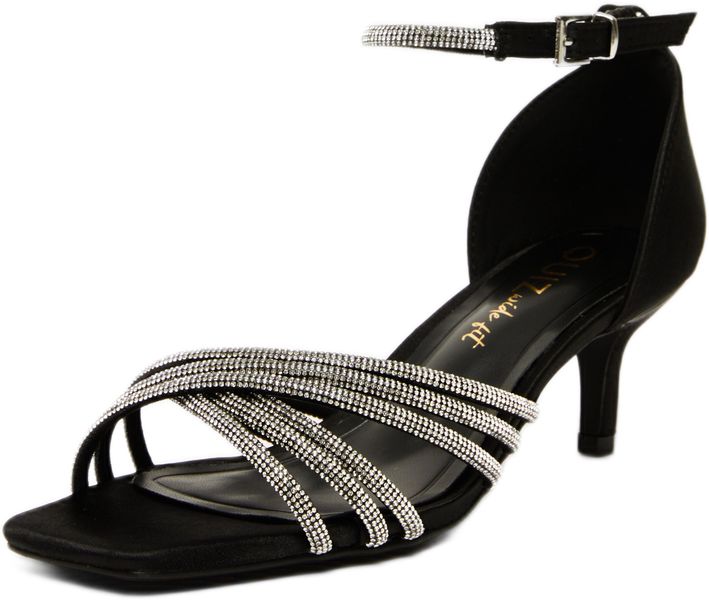 Quiz - Women Wide Fit Black Diamante Short Heels