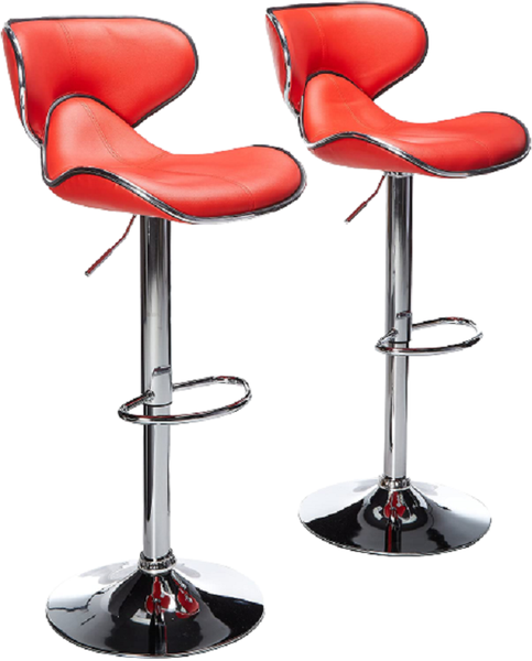 Leatherette Airlift Swivel Bar stools - Set of 2 - Red