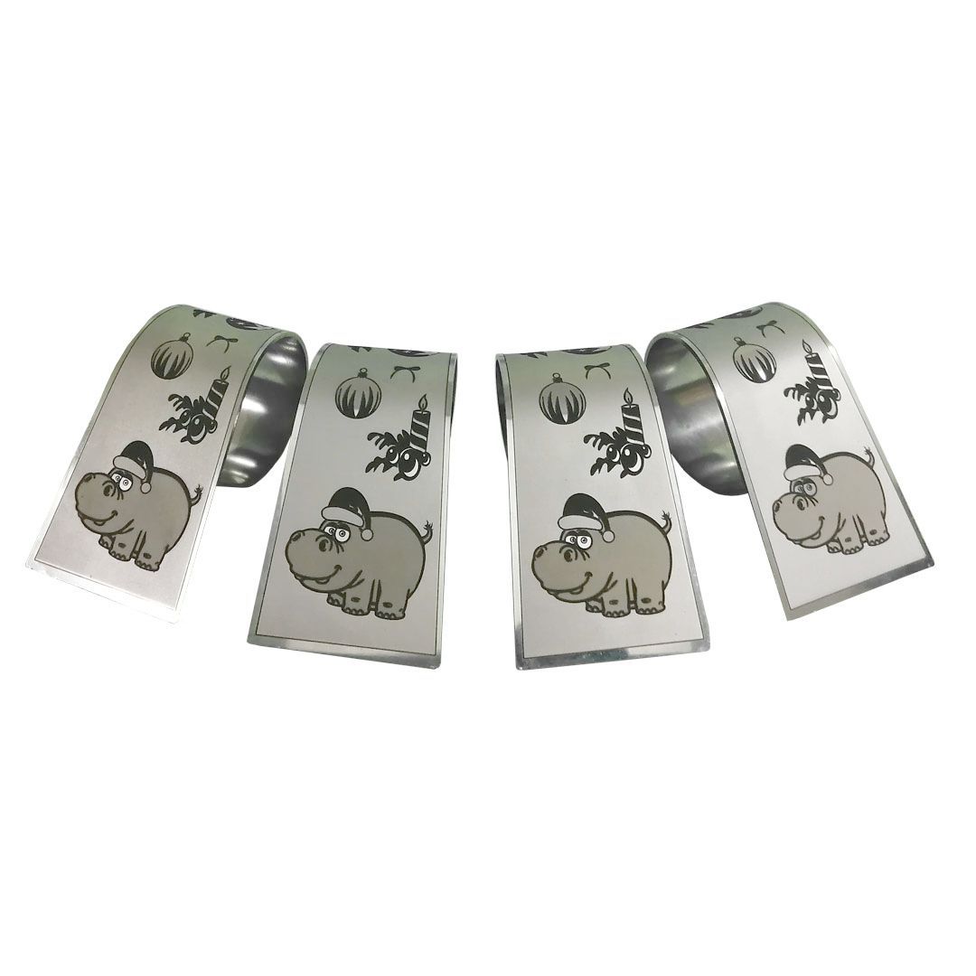 Christmas Hippo Design Engraved Stainless Steel Napkin Rings Set of 4