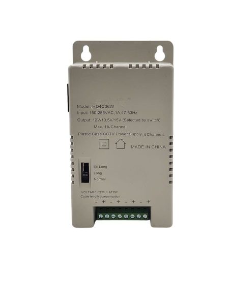 CCTV Power Supply Plastic Case 4 Channels 5amp Wall Mounted