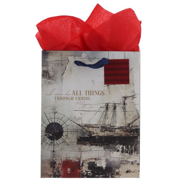 Medium Gift Bag - I Can Do All Things Through Christ, Nautical Theme