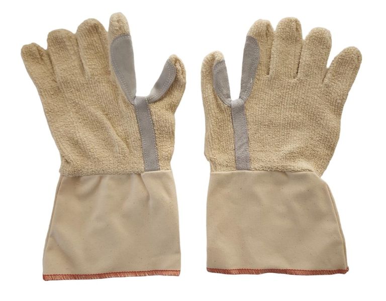 Terry Cotton Gloves With Reinfored Leather Strap