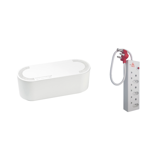 D-line: Tidy Cable Management Box, Small, White+ 6way surge multiplug