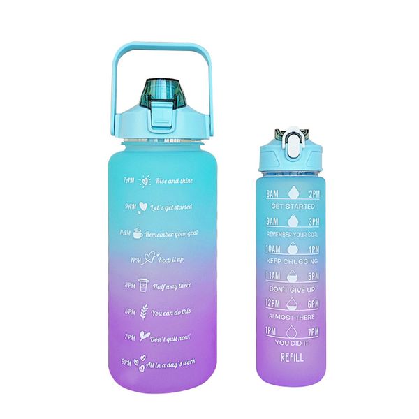 All In- One 2L&amp; 900ML Gradient color Motivational scale Water Bottle