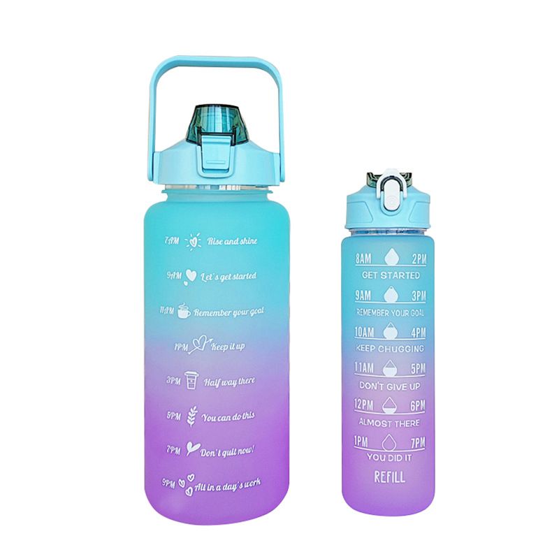 All In- One 2L& 900ML Gradient color Motivational scale Water Bottle ...