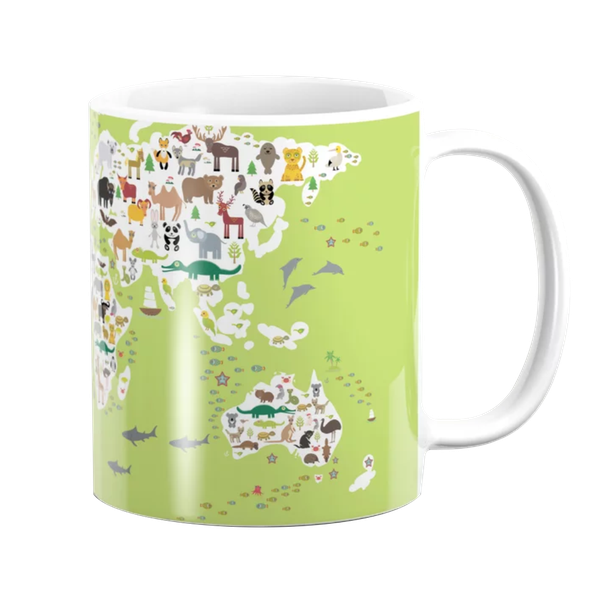 PepperSt Mug Set | Cartoon animal world map Blue and Lime