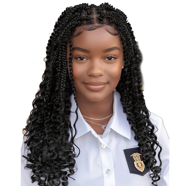 Synthetic Short Box Boho Braided Wig Transparent Full Lace-16inch