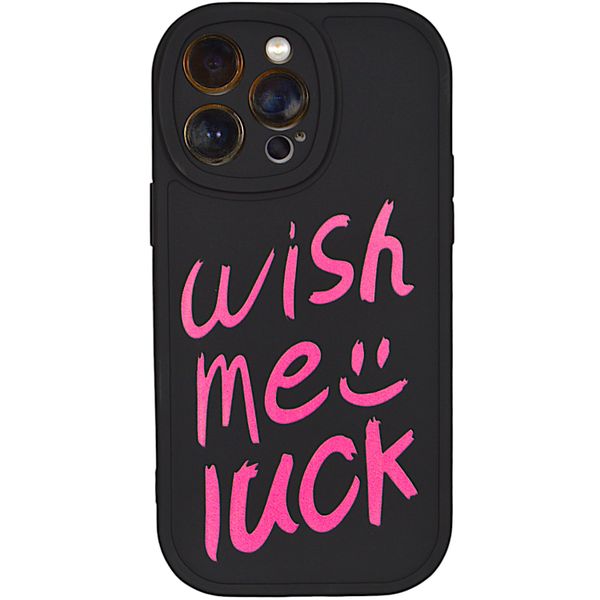 Phone Case with Wish Me Luck Print &amp; Pro Cam Compatible with Iphone 14 Pro Max - Black