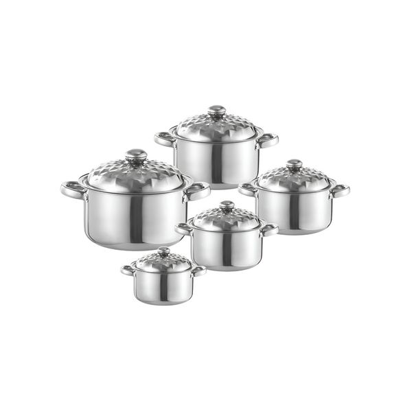 5Piece Stainless Steel Soup Pot Set With Diamond Lids