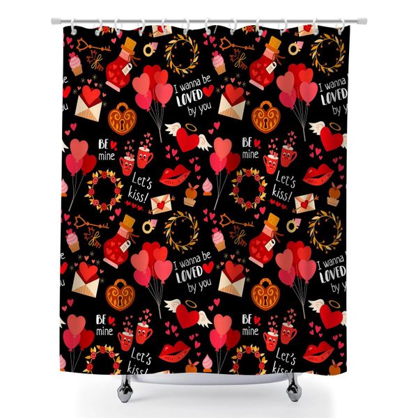 Shower Curtain for Bathroom, Romantic Hearts Polyester Curtain for Bathroom