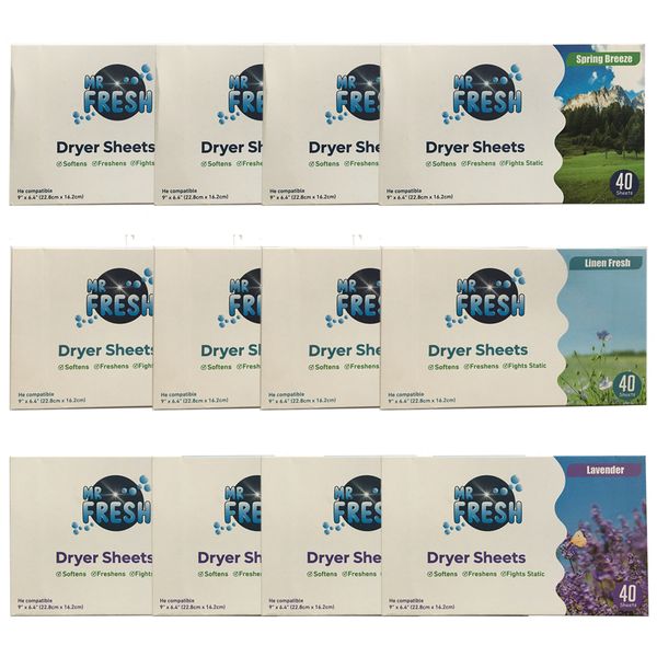 Mr Fresh Dryer Fabric Softener Sheets Combo Pack - Lavender, Linen Fresh, Spring Breeze x12