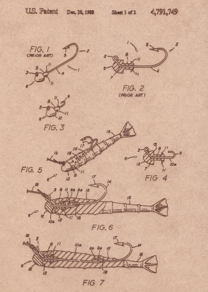 Vintage Patent Sketch Style Fishing Lure - Unframed