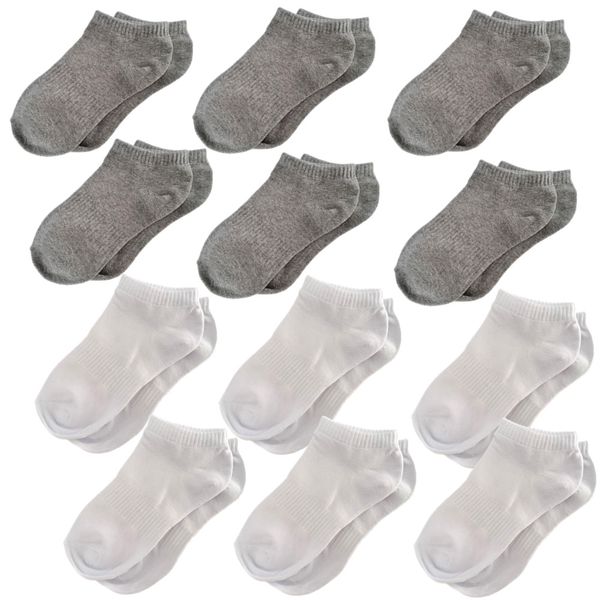 APEY - Plain Ankle Socks For Men and Women - 6 Pairs White + 6 Pairs Grey