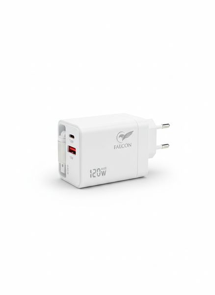 120W Super Fast Charger with Retractable USB-C Cable - White