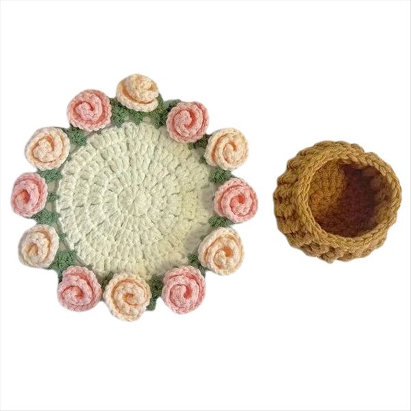 Rose Bouquet Coaster Crochet Flower Placemat Hand Woven Bouquet Cupmat Home