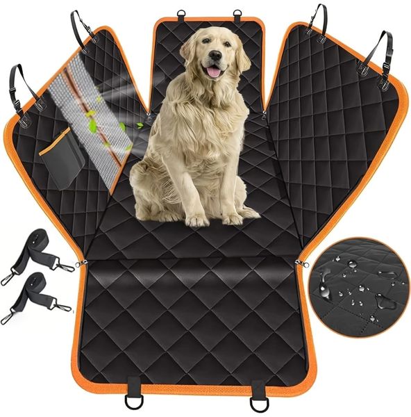 Dog Car Seat Cover with Mesh Window, Storage Pockets, &amp; Non-Slip Design