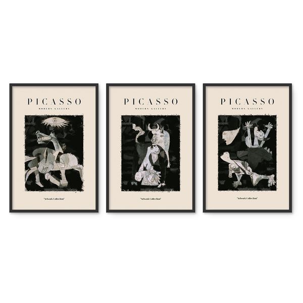 Cape Art Framed Canvas 3 Piece 40x60cm Picasso Black Gallery