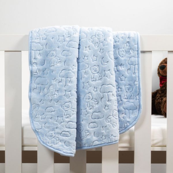 Sesli Mink Embossed Baby Blanket - Blue