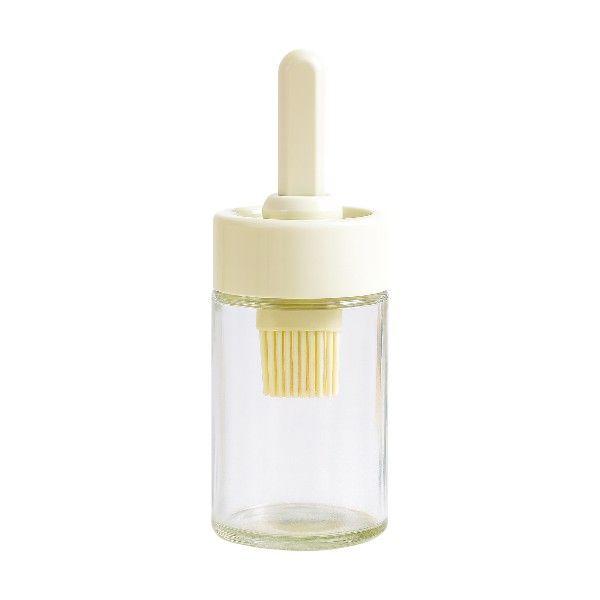 Glass Oil Dispenser With Silicone Basting Brush - Beige