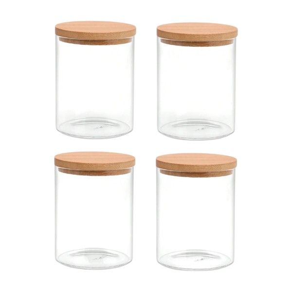 4 Piece - Bathroom Essentials Holder With Bamboo Lid - Transparent