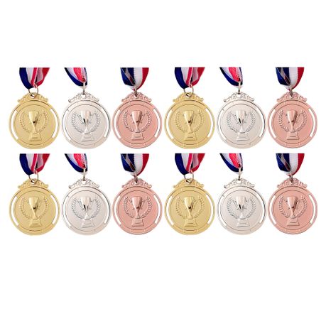 Sports and School Awards Gold Silver Bronze Medals with Ribbon - Pack of 12 Image