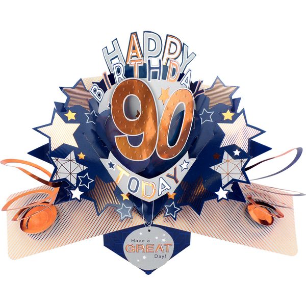 Happy 90th Birthday 3D Pop Up Card - Male