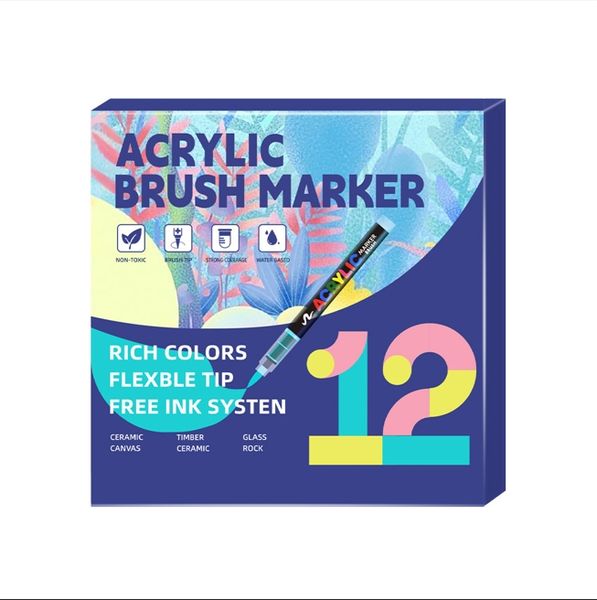 Direct Liquid Acrylic Marker Press Color Pen Set-12 Colors