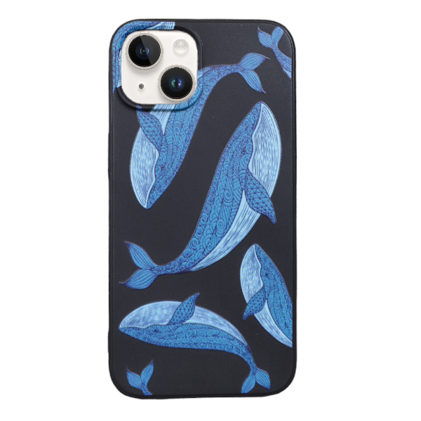 High Quality Blue Whale Design Phone Case For iPhone 13 Mini - Black/Blue
