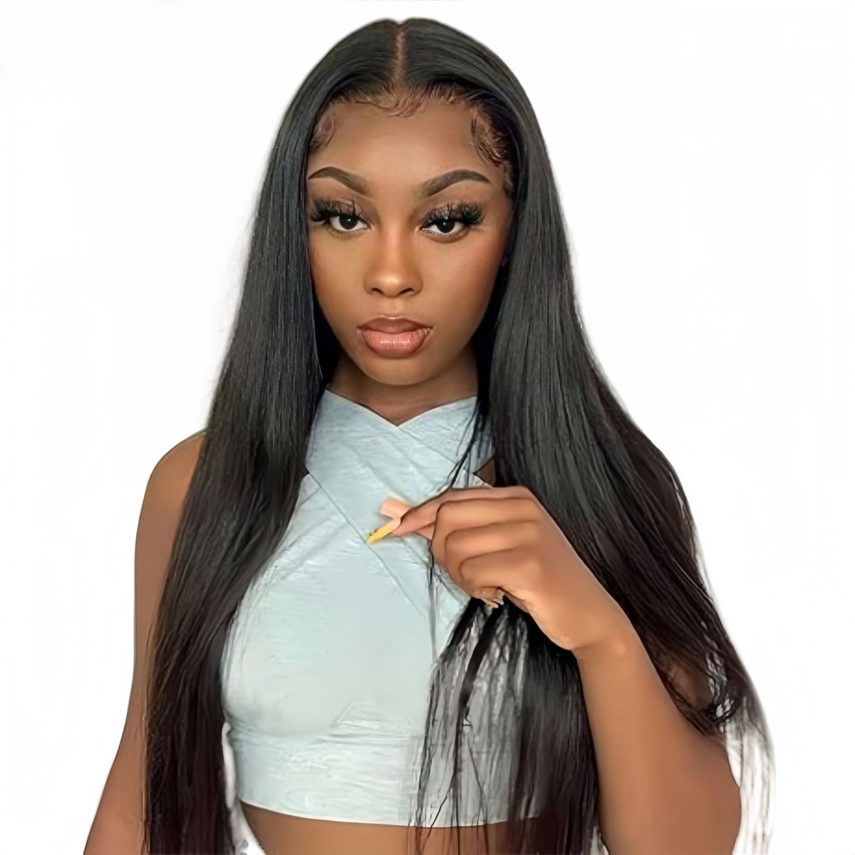 Luvée 24-inch Full Frontal Straight Wig Human Hair Natural Colour