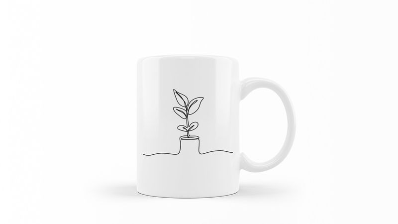 Designer Line Art Coffee Mug - Abstract Plant 4