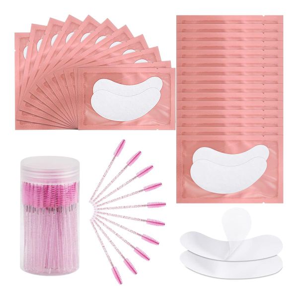 50 Pairs Eyelash Extension Under Eye Gel Pads &amp; 50 Crystal Mascara Wands