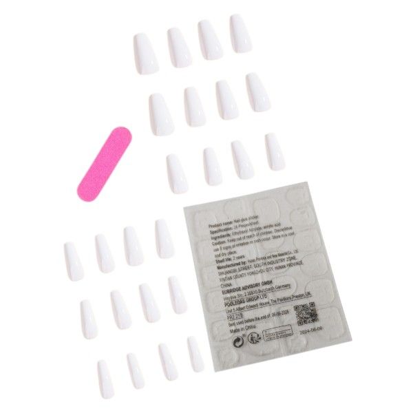 24 Piece - Artificial Coffin-Shaped Nails - White