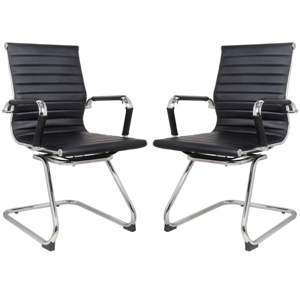 Ribbed Visitors Office Chairs - Set of 2 Per Box - Black