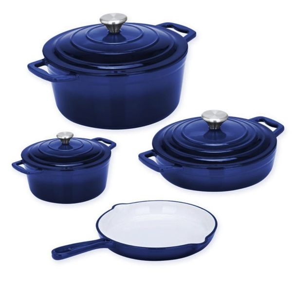 Authentic 7 Piece Cast Iron Dutch Oven Cookware Pot Set Light Pink