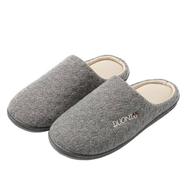 Women's Japanese Striped Cable Knit Cotton Slippers - Grey