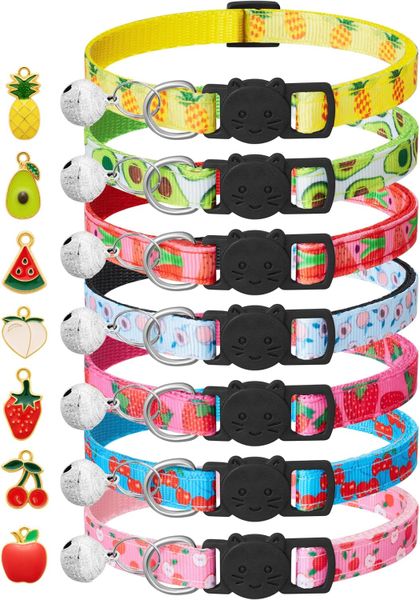 7 Pieces Breakaway Cat Collars with Bells Fruit Pendants,Safety Kitten Collar