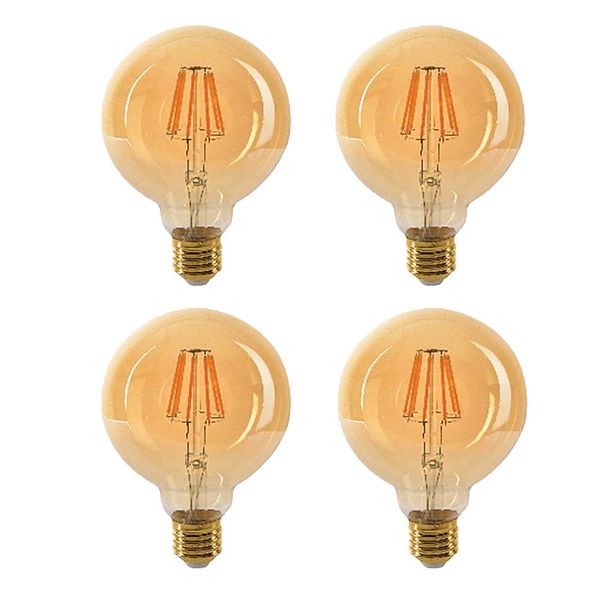 VITO Led Vintage Filament Bulb- Amber Glass Dimmable 8W- E27- Set of 4